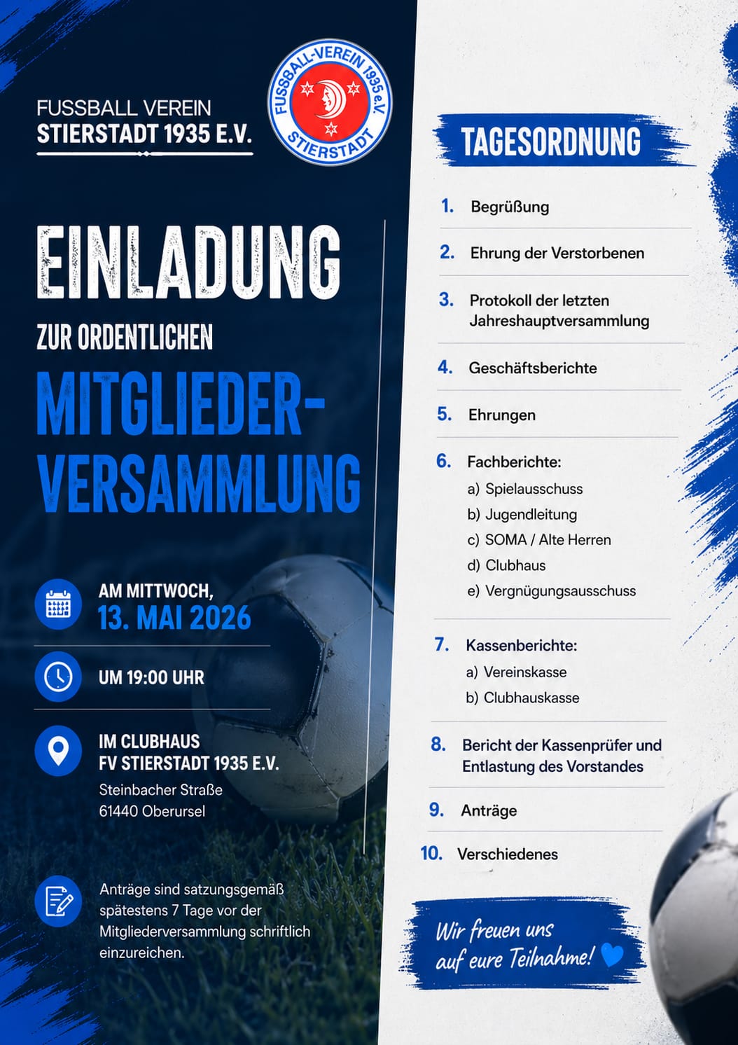 Einladung zur Mitgliederversammlung 2026 des FV Stierstadt 1935 e.V.