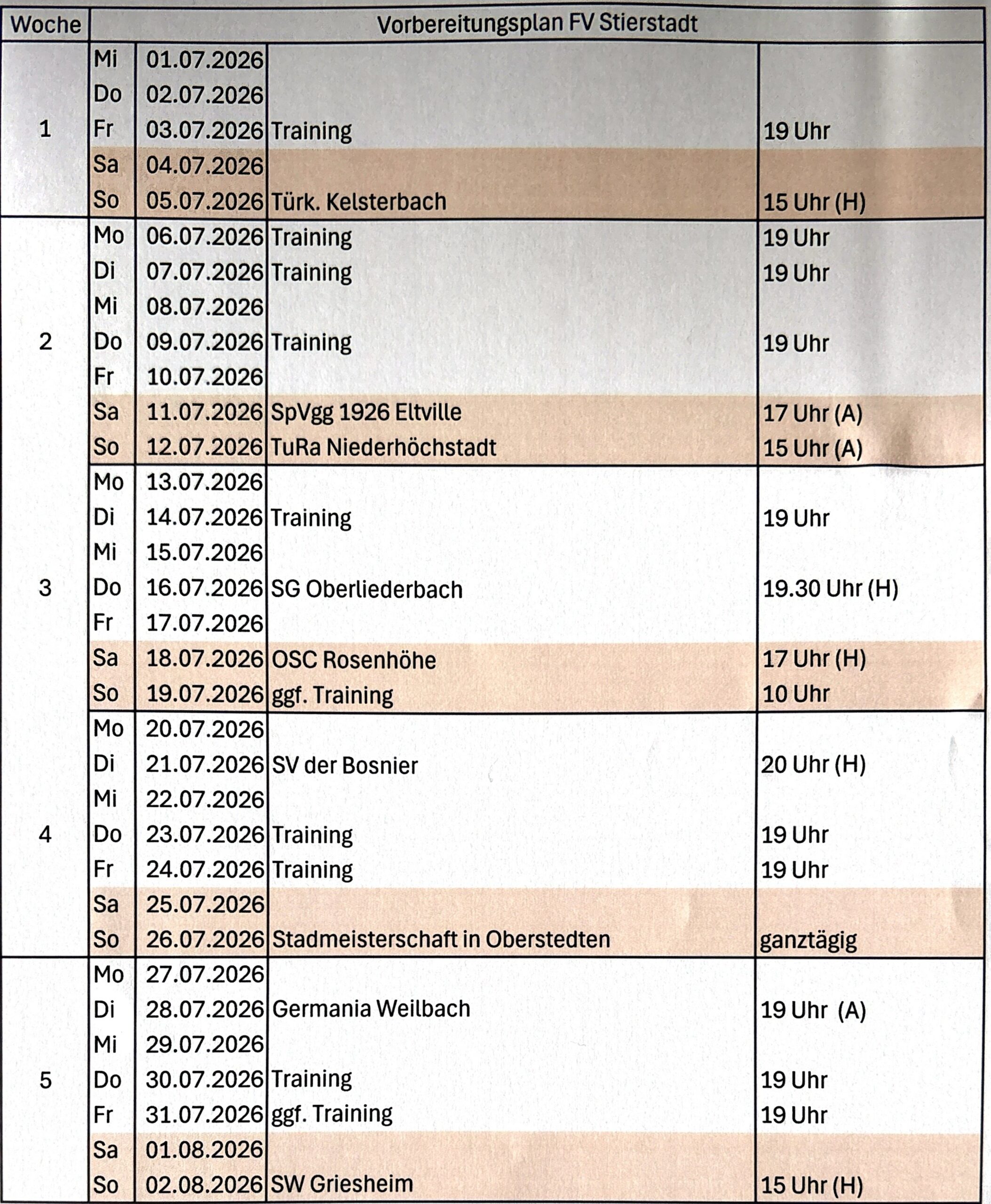 Vorbereitungsplan FV Stierstadt Sommer 2026