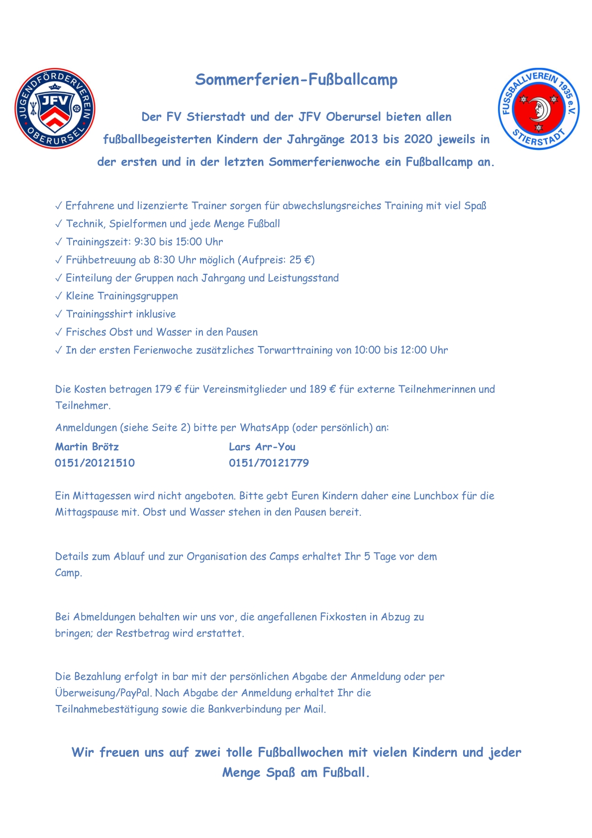 Flyer zum Sommerferien-Fußballcamp 2026